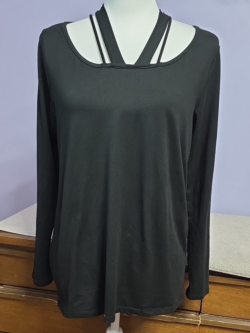 Haptics Black Long-Sleeve Women's Top with Strappy Detail